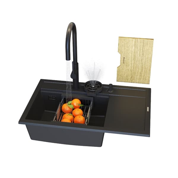 SVART GRANITSKIVA KROM DISPENSER DISKHO BRÄDA SET RENDO