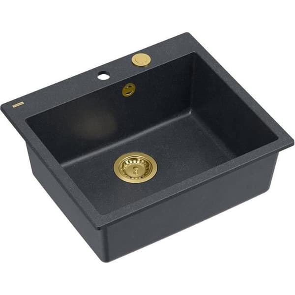 Svart köksvattenblandare Pvc Guld Storlek 57 x 50 x 22 cm granitdiskho MORGAN 110 för inbyggnad med hål för blandare diskho med en kupa