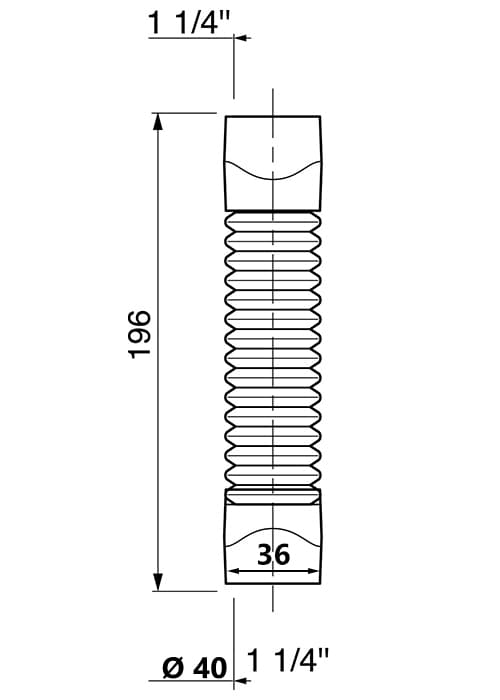 Fleksibelt rør 5/4"" (EUR) x 5/4"" (UK) længde 196 mm