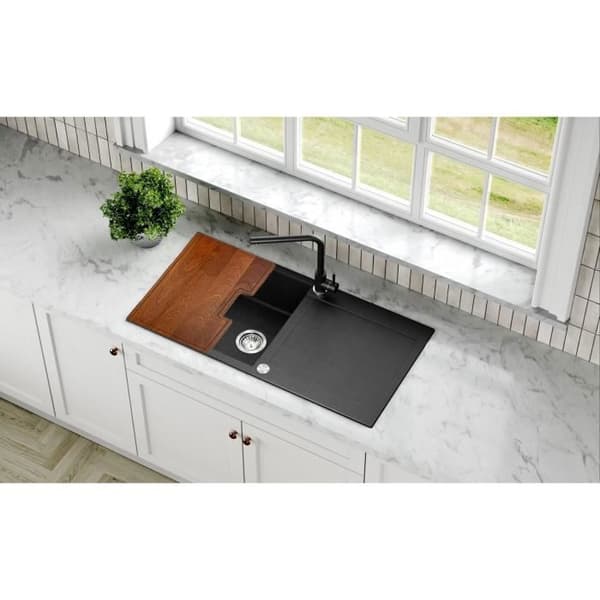 GURARI Inbyggd diskho i svart granit, inklusive siphon, 1000 x 500 mm