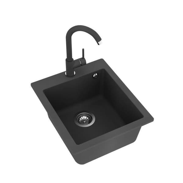GURARI Inbyggd diskho i svart granit, avloppssystem inkluderat, 42,5x50