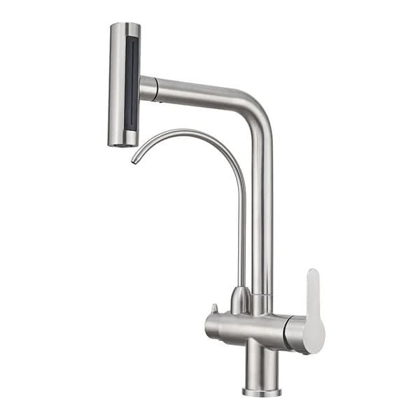 360° Drejelig Køkkenarmatur, Dobbelt Holder, Varmt & Koldt Vand, Rustfrit Stål,Børstet
