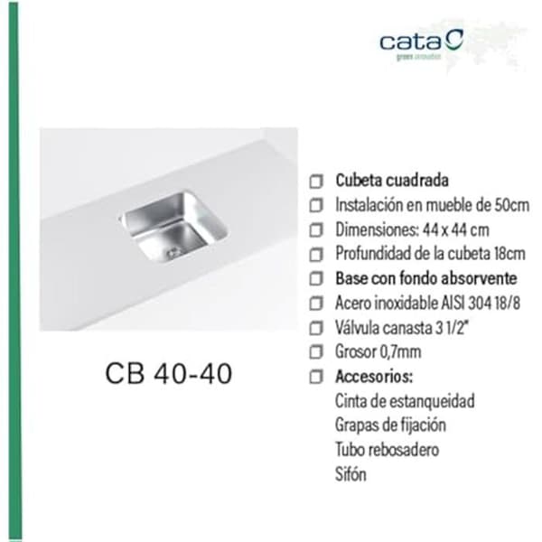 Diskho - CATA - CB 40-40 - 44x44 cm - Rostfritt Stål - Fyrkantig Kammare - Djup 18 cm