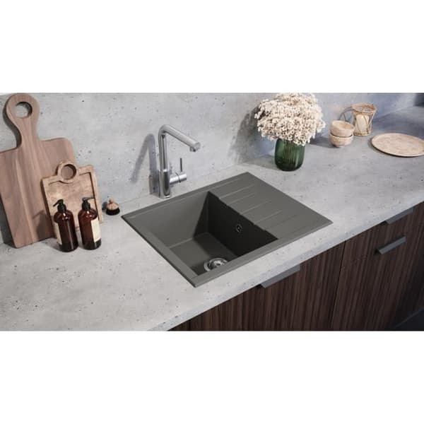 Diskbänk - SMC-harts - Betonggrå - Inbyggd - STRADOUR - Kub 1C XS - 62 x 50 cm