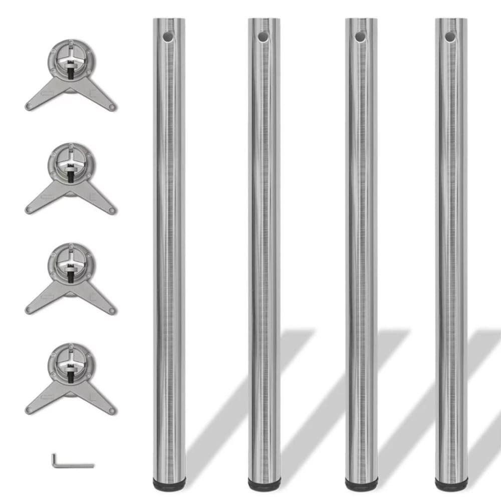 vidaXL 242137 4 Height Adjustable Table Legs Brushed Nickel 870 mm