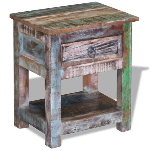 vidaXL Sidebord med 1 skuff gjenvunnet heltre 43x33x51 cm