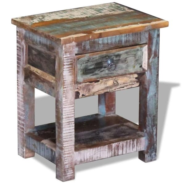 vidaXL Sidebord med 1 skuff gjenvunnet heltre 43x33x51 cm