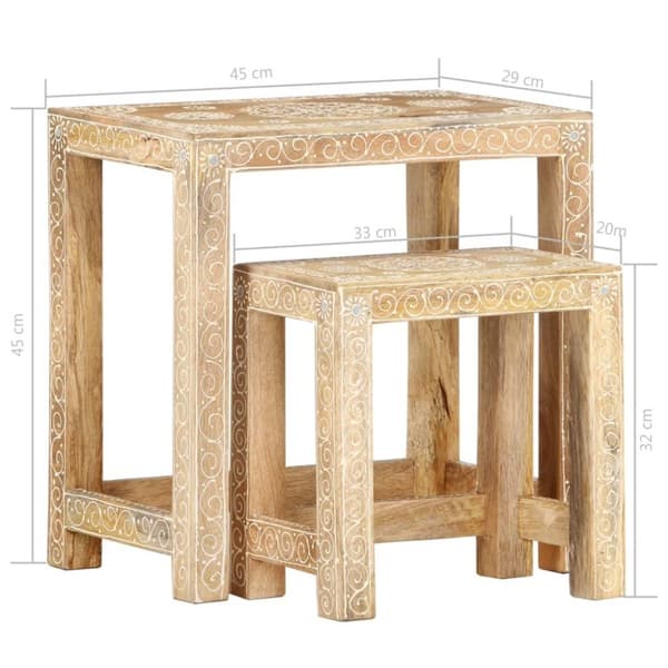 vidaXL Håndmalt sidebordsett 2 stk heltre mango