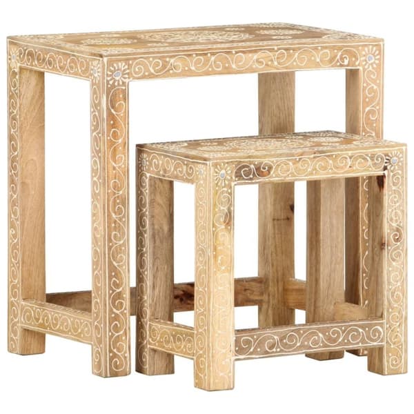 vidaXL Håndmalt sidebordsett 2 stk heltre mango
