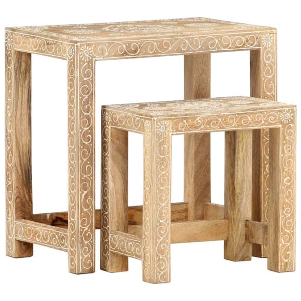 vidaXL Håndmalt sidebordsett 2 stk heltre mango