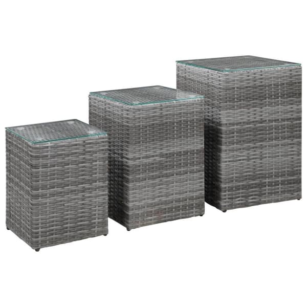 vidaXL sideborde med glastop 3 stk. polyrattan grå