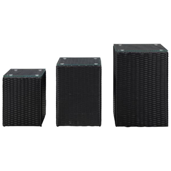 vidaXL sideborde med glastop 3 stk. polyrattan sort