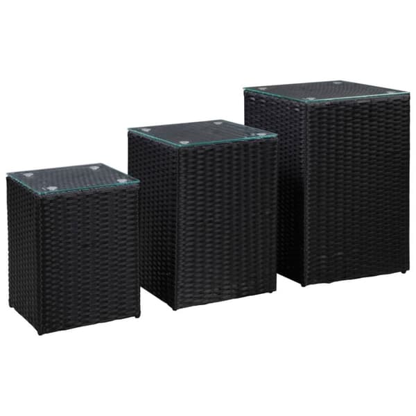 vidaXL sideborde med glastop 3 stk. polyrattan sort