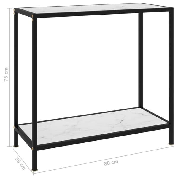 vidaXL Konsollbord hvit 80x35x75 cm herdet glass