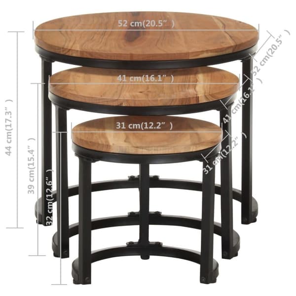 vidaXL Sidebord 3 stk heltre akasie