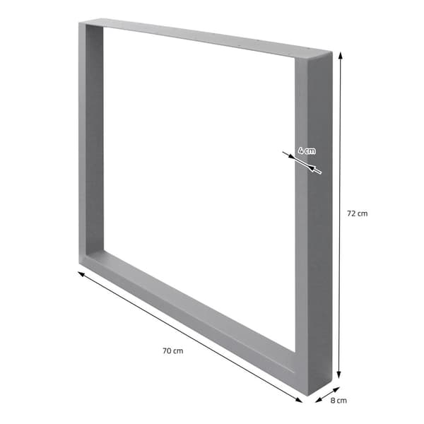 ECD Germany 2X Pöytäjalat, jotka on valmistettu neliöprofiileista, 70 x 72 cm, harmaa, jauhe päällystetty teräs, teollinen muotoilu, metallipöytä
