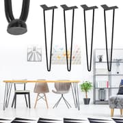 ML Design 4er sæt bordben hårnål hårnål ben med 2 stivere, 71 cm, lavet af stål, sort, inkl. Gulvbeskytter og skruer, metal møbler fødder hårnål