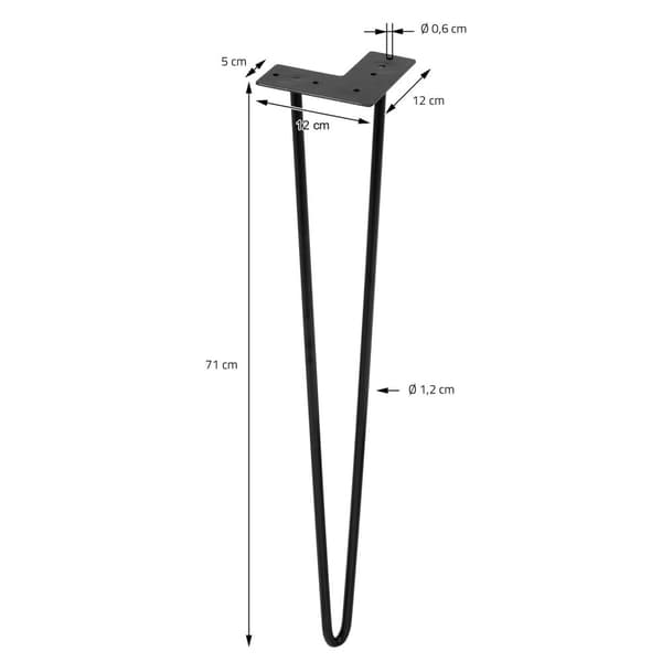 ML Design 4er sæt bordben hårnål hårnål ben med 2 stivere, 71 cm, lavet af stål, sort, inkl. Gulvbeskytter og skruer, metal møbler fødder hårnål