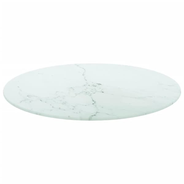 vidaXL Bordsskiva vit Ø50x0,8 cm härdat glas med marmortextur