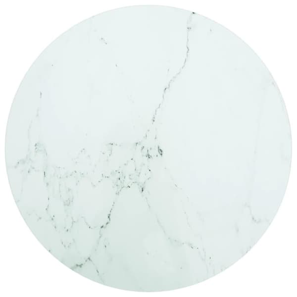 vidaXL Bordsskiva vit Ø50x0,8 cm härdat glas med marmortextur