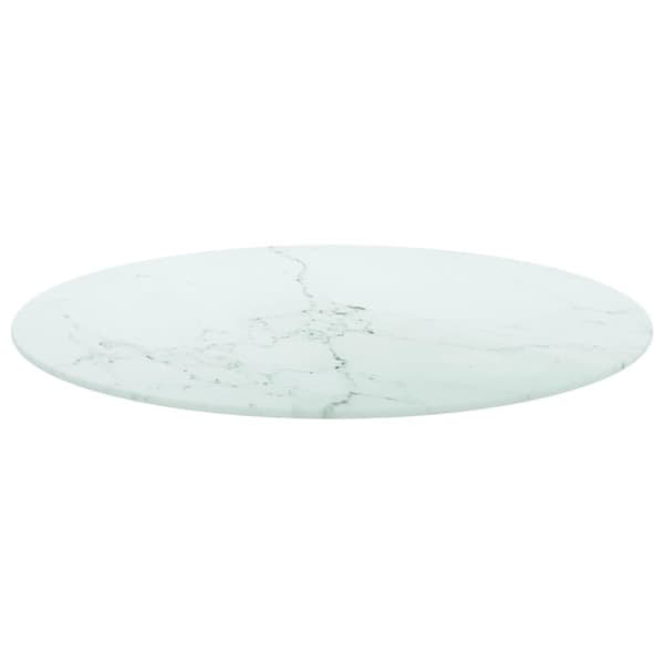vidaXL Bordsskiva vit Ø60x0,8 cm härdat glas med marmortextur