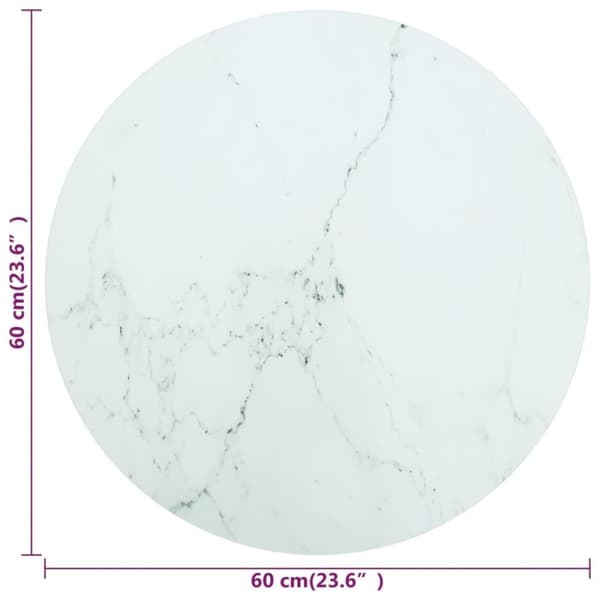 vidaXL Bordsskiva vit Ø60x0,8 cm härdat glas med marmortextur