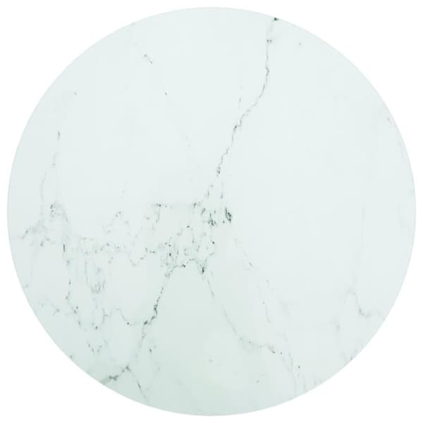 vidaXL Bordsskiva vit Ø60x0,8 cm härdat glas med marmortextur