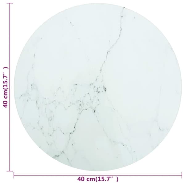 vidaXL Pöytälevy valkoinen Ø40x0,8 cm karkaistu lasi marmorikuvio