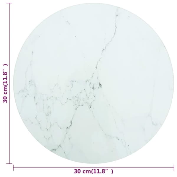 vidaXL bordplade Ø30x0,8 cm hærdet glas med marmordesign hvid