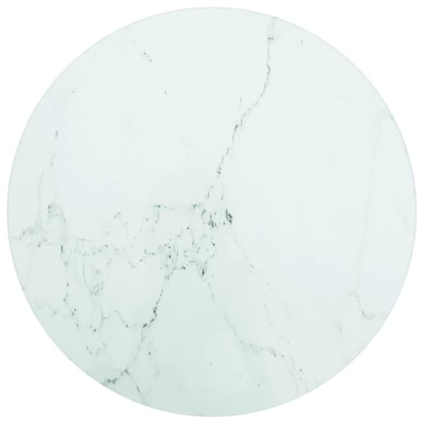 vidaXL bordplade Ø30x0,8 cm hærdet glas med marmordesign hvid