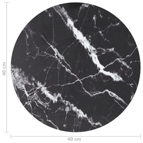 vidaXL Bordplate svart Ø40x0,8 cm herdet glass med marmor design