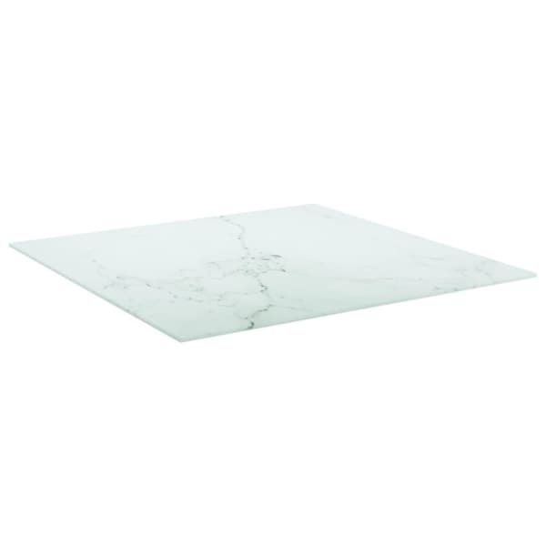 vidaXL Bordsskiva vit 70x70 cm 6 mm härdat glas med marmortextur