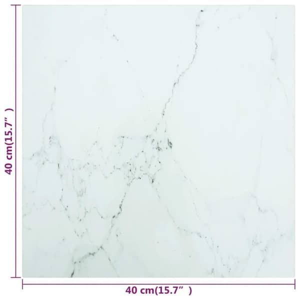 vidaXL bordplade 40x40 cm 6 mm hærdet glas med marmordesign hvid