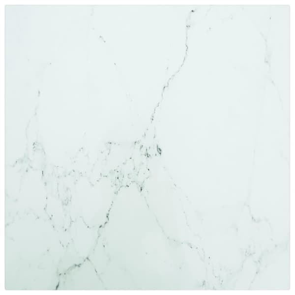 vidaXL bordplade 40x40 cm 6 mm hærdet glas med marmordesign hvid