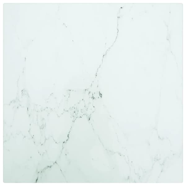 vidaXL bordplade 30x30 cm 6 mm hærdet glas med marmordesign hvid