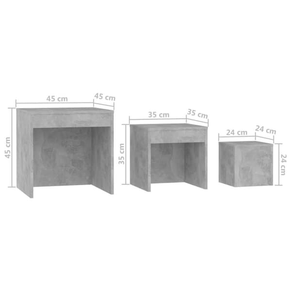 vidaXL Stablebord 3 stk betonggrå konstruert tre