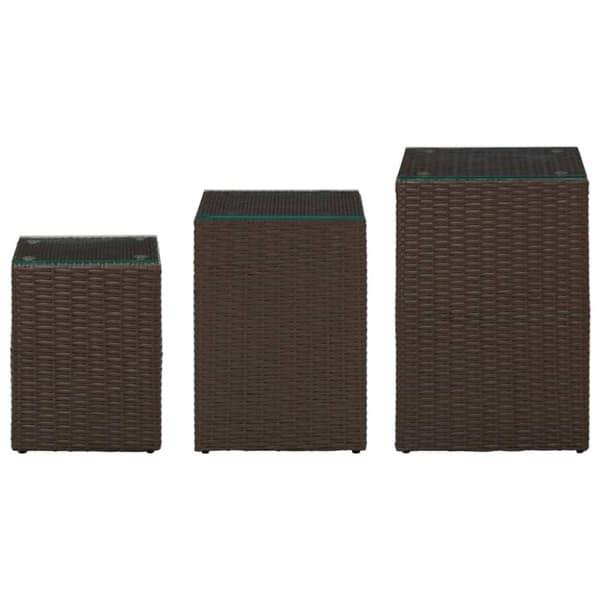 vidaXL Sidebord med glass topp brun 3 stk polyrotting