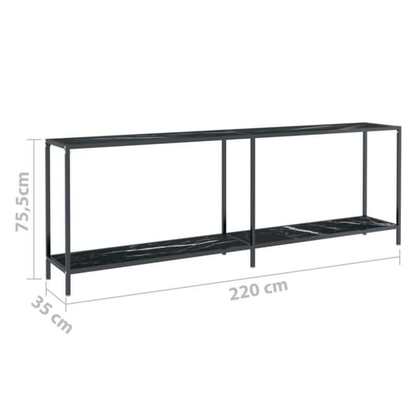 vidaXL Konsolbord svart 220x35x75,5 cm härdat glas