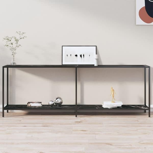 vidaXL Konsolbord svart 220x35x75,5 cm härdat glas