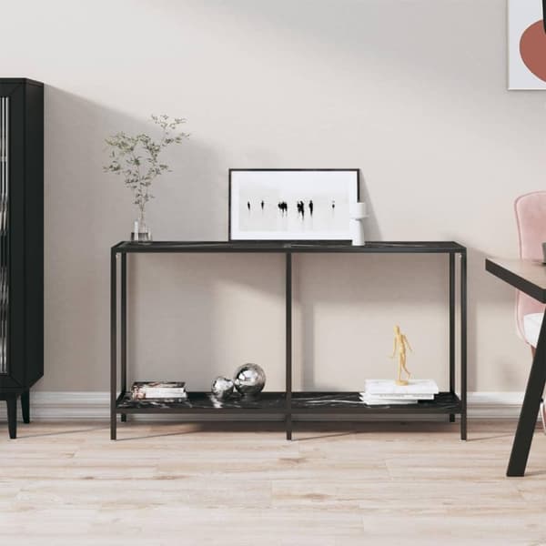 vidaXL konsolbord 140x35x75,5 cm hærdet glas sort