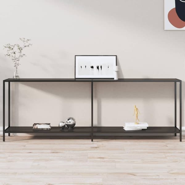 vidaXL Konsolbord svart 220x35x75,5 cm härdat glas