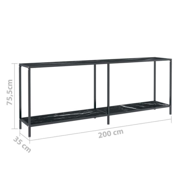 vidaXL Konsollbord svart 200x35x75,5 cm herdet glass