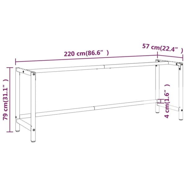 vidaXL Ramme til arbeidsbenk matt svart og rød 220x57x79 cm metall