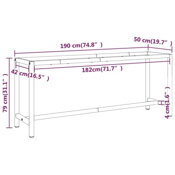 vidaXL Ramme til arbeidsbenk matt svart og rød 190x50x79 cm metall