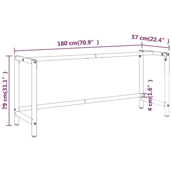 vidaXL Ramme til arbeidsbenk matt svart og rød 180x57x79 cm metall