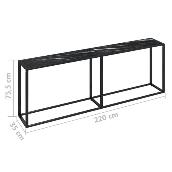vidaXL Konsollbord svart marmor 220x35x75,5 cm herdet glass