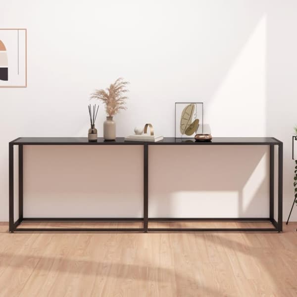 vidaXL Konsolipöytä musta 220x35x75,5 cm karkaistu lasi
