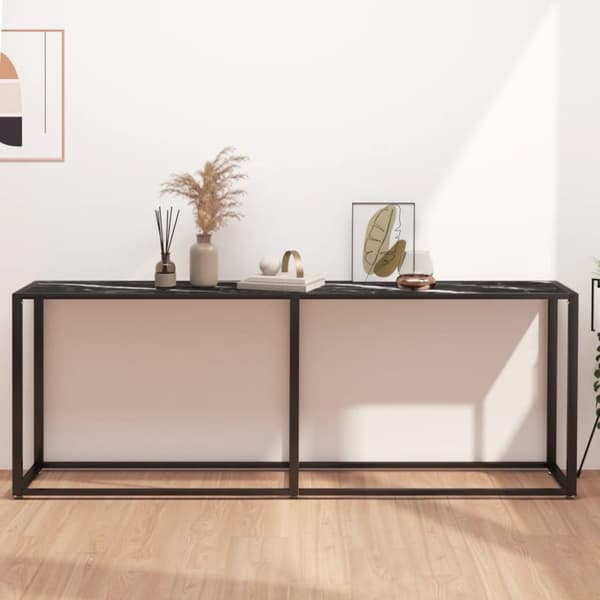 vidaXL Konsolipöytä musta marmori 200x35x75,5 cm karkaistu lasi