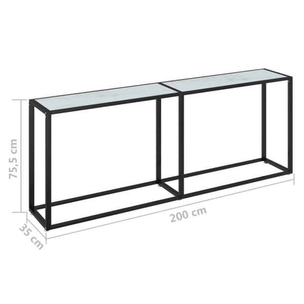 vidaXL Konsolipöytä valkoinen marmori 200x35x75,5 cm karkaistu lasi