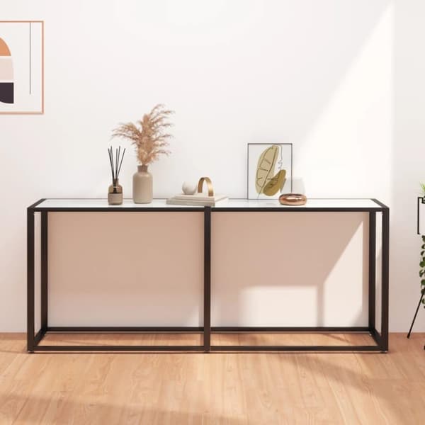 vidaXL konsolbord 180x35x75,5 cm hærdet glas hvid marmor